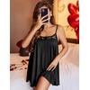 image:imageEkouaer Sexy Night Gowns Lace Nightgowns for Women Sleeveless Sleepwear Babydoll Nighty Plus Size Night DressBlack