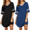 image:imageEkouaer Nightgowns for Women 2 Pack Sleepshirts Short Sleeve Nightshirt V Neck Sleepwear Casual Pajama DressBlackBlue