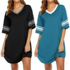 image:imageEkouaer Nightgowns for Women 2 Pack Sleepshirts Short Sleeve Nightshirt V Neck Sleepwear Casual Pajama DressBlackBlue Green