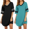 image:imageEkouaer Nightgowns for Women 2 Pack Sleepshirts Short Sleeve Nightshirt V Neck Sleepwear Casual Pajama DressBlackCeramic Green