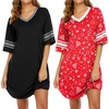 image:imageEkouaer Nightgowns for Women 2 Pack Sleepshirts Short Sleeve Nightshirt V Neck Sleepwear Casual Pajama DressBlackChristmas Red