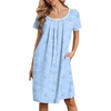 image:imageEkouaer Nightgowns for Women Short Sleeve Moo Moos Ladies House Dress with Pockets Pleated Sleepshirts Soft SleepwearBlue Flowers