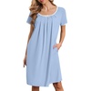 image:imageEkouaer Nightgowns for Women Short Sleeve Moo Moos Ladies House Dress with Pockets Pleated Sleepshirts Soft SleepwearLight Blue