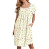 image:imageEkouaer Nightgowns for Women Short Sleeve Moo Moos Ladies House Dress with Pockets Pleated Sleepshirts Soft SleepwearYellow Green Leaves