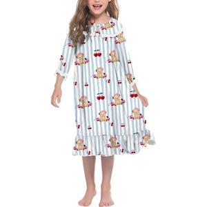 image:imageEkouaer Girls Nightgowns Toddler Pajamas Dress Sleep Nightshirts Princess Soft Sleepwear for KidsBlue Striped Teddy Bear