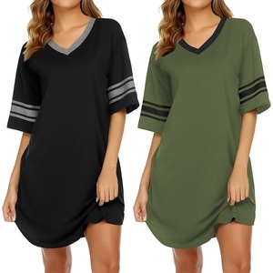 image:imageEkouaer Nightgowns for Women 2 Pack Sleepshirts Short Sleeve Nightshirt V Neck Sleepwear Casual Pajama DressBlackArmy Green