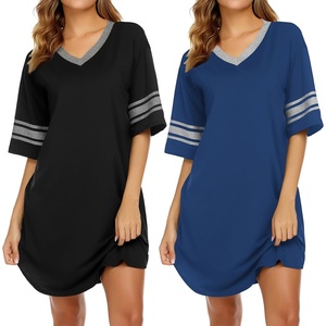 image:imageEkouaer Nightgowns for Women 2 Pack Sleepshirts Short Sleeve Nightshirt V Neck Sleepwear Casual Pajama DressBlackBlue