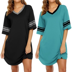 image:imageEkouaer Nightgowns for Women 2 Pack Sleepshirts Short Sleeve Nightshirt V Neck Sleepwear Casual Pajama DressBlackCeramic Green