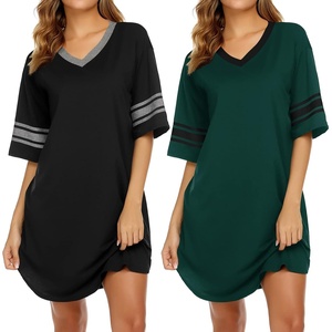 image:imageEkouaer Nightgowns for Women 2 Pack Sleepshirts Short Sleeve Nightshirt V Neck Sleepwear Casual Pajama DressBlackDark Green