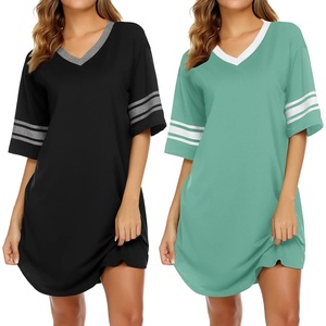 image:imageEkouaer Nightgowns for Women 2 Pack Sleepshirts Short Sleeve Nightshirt V Neck Sleepwear Casual Pajama DressBlackGrey Green