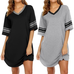 image:imageEkouaer Nightgowns for Women 2 Pack Sleepshirts Short Sleeve Nightshirt V Neck Sleepwear Casual Pajama DressBlackLight Grey