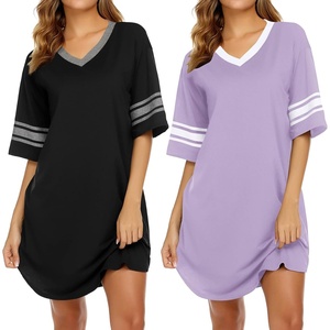 image:imageEkouaer Nightgowns for Women 2 Pack Sleepshirts Short Sleeve Nightshirt V Neck Sleepwear Casual Pajama DressBlackLilac