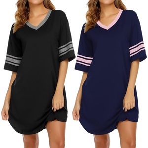 image:imageEkouaer Nightgowns for Women 2 Pack Sleepshirts Short Sleeve Nightshirt V Neck Sleepwear Casual Pajama DressBlackNavy Blue