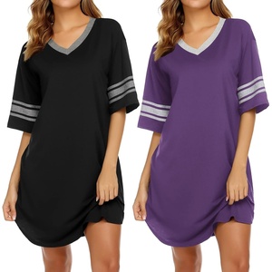 image:imageEkouaer Nightgowns for Women 2 Pack Sleepshirts Short Sleeve Nightshirt V Neck Sleepwear Casual Pajama DressBlackPurple