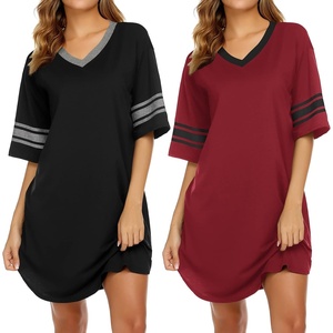 image:imageEkouaer Nightgowns for Women 2 Pack Sleepshirts Short Sleeve Nightshirt V Neck Sleepwear Casual Pajama DressBlackWine Red
