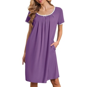 image:imageEkouaer Nightgowns for Women Short Sleeve Moo Moos Ladies House Dress with Pockets Pleated Sleepshirts Soft SleepwearPurple