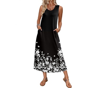 image:imageEkouaer Nightgowns for Women Sleeveless Sleepshirt Long Print House Dress Tank Nightshirt Maxi Casual Dress with PocketsBlack Silhouette Flowers