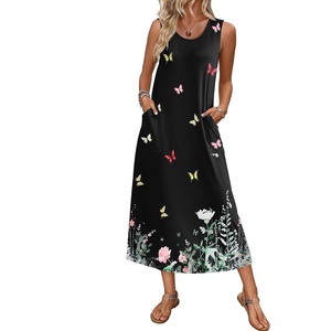 image:imageEkouaer Nightgowns for Women Sleeveless Sleepshirt Long Print House Dress Tank Nightshirt Maxi Casual Dress with PocketsFloral Butterfly