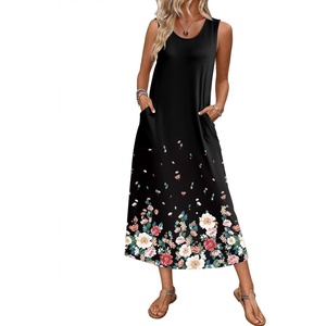 image:imageEkouaer Nightgowns for Women Sleeveless Sleepshirt Long Print House Dress Tank Nightshirt Maxi Casual Dress with PocketsFlower Black