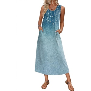 image:imageEkouaer Nightgowns for Women Sleeveless Sleepshirt Long Print House Dress Tank Nightshirt Maxi Casual Dress with PocketsGreen Flower Branches