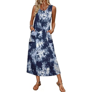 image:imageEkouaer Nightgowns for Women Sleeveless Sleepshirt Long Print House Dress Tank Nightshirt Maxi Casual Dress with PocketsTie Dye Blue2