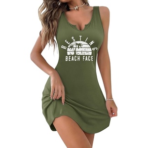image:imageEkouaer Womens Tank Nightgown V Neck Sleepshirts Soft Sleeveless Chemise Nightdress SXXLArmy Green Letter