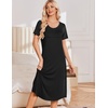 image:imageEkouaer Nightgowns for Women Long Night Gown Pleated Moo Moos Short Sleeve House Dress Plus Size Lounge Dress S5XLBlack