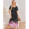 image:imageEkouaer Nightgowns for Women Long Night Gown Pleated Moo Moos Short Sleeve House Dress Plus Size Lounge Dress S5XLBlack Sakura