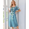 image:imageEkouaer Nightgowns for Women Long Night Gown Pleated Moo Moos Short Sleeve House Dress Plus Size Lounge Dress S5XLBlue Floral