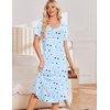 image:imageEkouaer Nightgowns for Women Long Night Gown Pleated Moo Moos Short Sleeve House Dress Plus Size Lounge Dress S5XLBlue Star Moon