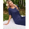 image:imageEkouaer Nightgowns for Women Long Night Gown Pleated Moo Moos Short Sleeve House Dress Plus Size Lounge Dress S5XLNavy Blue