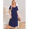 image:imageEkouaer Nightgowns for Women Long Night Gown Pleated Moo Moos Short Sleeve House Dress Plus Size Lounge Dress S5XLNavy Blue