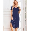 image:imageEkouaer Nightgowns for Women Long Night Gown Pleated Moo Moos Short Sleeve House Dress Plus Size Lounge Dress S5XLNavy Blue