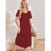 image:imageEkouaer Nightgowns for Women Long Night Gown Pleated Moo Moos Short Sleeve House Dress Plus Size Lounge Dress S5XLWine Red