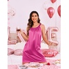 image:imageEkouaer Silky Satin Nightgown for Women Sleeveless Sleepwear Tank O Neck Night Shirts Pleated Sleepshirt Casual Dress S3XLRose Red