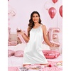 image:imageEkouaer Silky Satin Nightgown for Women Sleeveless Sleepwear Tank O Neck Night Shirts Pleated Sleepshirt Casual Dress S3XLWhite