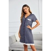 image:imageEkouaer Women Striped Nightgowns Button Down Sleepshirts Short Sleeves Nightshirts01 Acnavy Blue Striped