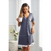 image:imageEkouaer Women Striped Nightgowns Button Down Sleepshirts Short Sleeves Nightshirts01 Acnavy Blue Striped