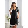 image:imageEkouaer Women Striped Nightgowns Button Down Sleepshirts Short Sleeves Nightshirts01 Black