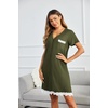 image:imageEkouaer Women Striped Nightgowns Button Down Sleepshirts Short Sleeves NightshirtsArmy Green
