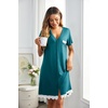 image:imageEkouaer Women Striped Nightgowns Button Down Sleepshirts Short Sleeves NightshirtsBlue Green