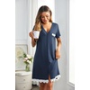 image:imageEkouaer Women Striped Nightgowns Button Down Sleepshirts Short Sleeves NightshirtsDark Blue