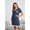 image:imageEkouaer Women Striped Nightgowns Button Down Sleepshirts Short Sleeves NightshirtsDark Blue