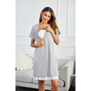 image:imageEkouaer Women Striped Nightgowns Button Down Sleepshirts Short Sleeves NightshirtsLight Grey