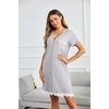 image:imageEkouaer Women Striped Nightgowns Button Down Sleepshirts Short Sleeves NightshirtsLight Grey