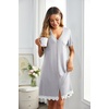 image:imageEkouaer Women Striped Nightgowns Button Down Sleepshirts Short Sleeves NightshirtsLight Grey