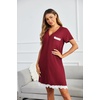 image:imageEkouaer Women Striped Nightgowns Button Down Sleepshirts Short Sleeves NightshirtsWine Red