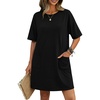 image:imageEkouaer Cotton Nightgowns for Women Short Sleeve Sleep Shirts Crew Neck Night Dress Nightshirt with Pocket Black L