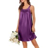 image:imageEkouaer Silky Satin Nightgown for Women Sleeveless Sleepwear Tank O Neck Night Shirts Pleated Sleepshirt Casual Dress S3XLPurple