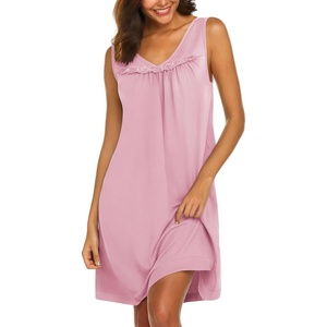 image:imageEkouaer Cotton Nightgowns for Women Sleeveless Night Gown Tank Sleepshirt Wide Strap V Neck Nightshirt S3XLCoral Pink